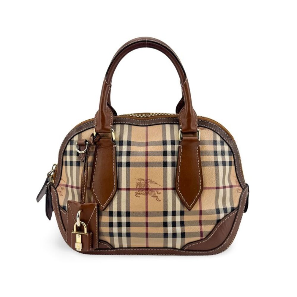 Burberry Orchard Haymarket Coated Canvas Brown Canvas Handbag